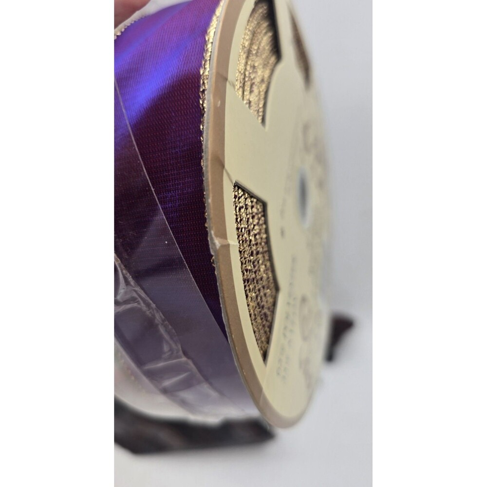 SWC Wired Christmas Ribbon Purple Hue w/Gold 1.5" By 50 Yds. Decor